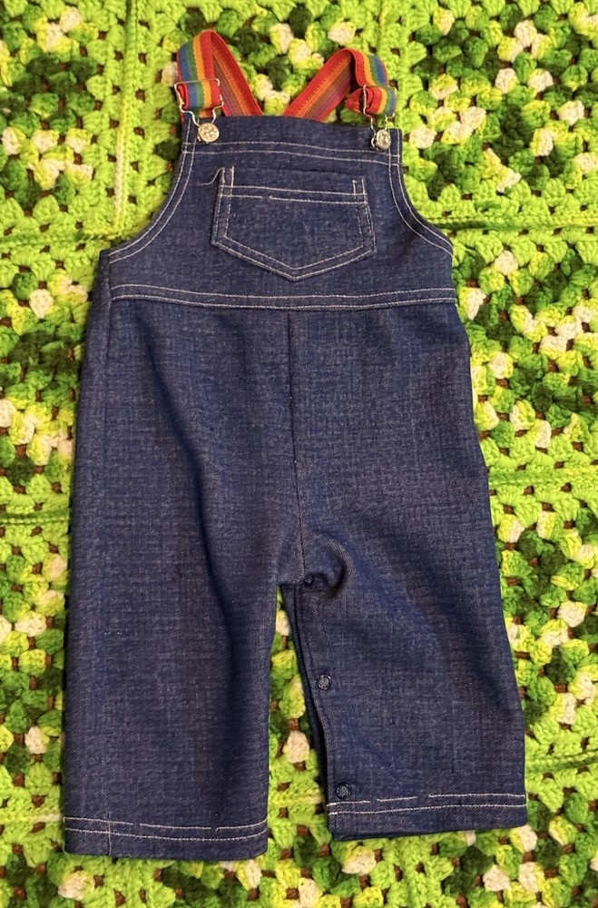 Vintage Carters Kids Youth Rainbow Striped Strap Overalls Retro 19-22lbs