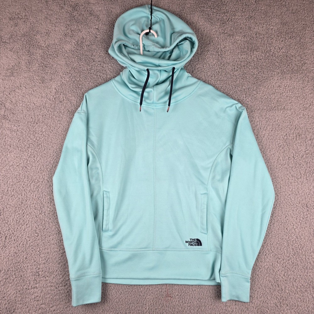 North Face  Sweater Womens Medium Aqua Blue Green Funnel Neck Pullover Hoodie