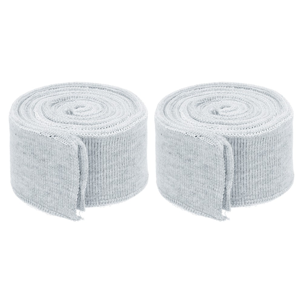 2Pcs 1.5 Inch x 2.6ft Elastic Cuffs Knitted Ribbed Cotton Fabric Light Grey