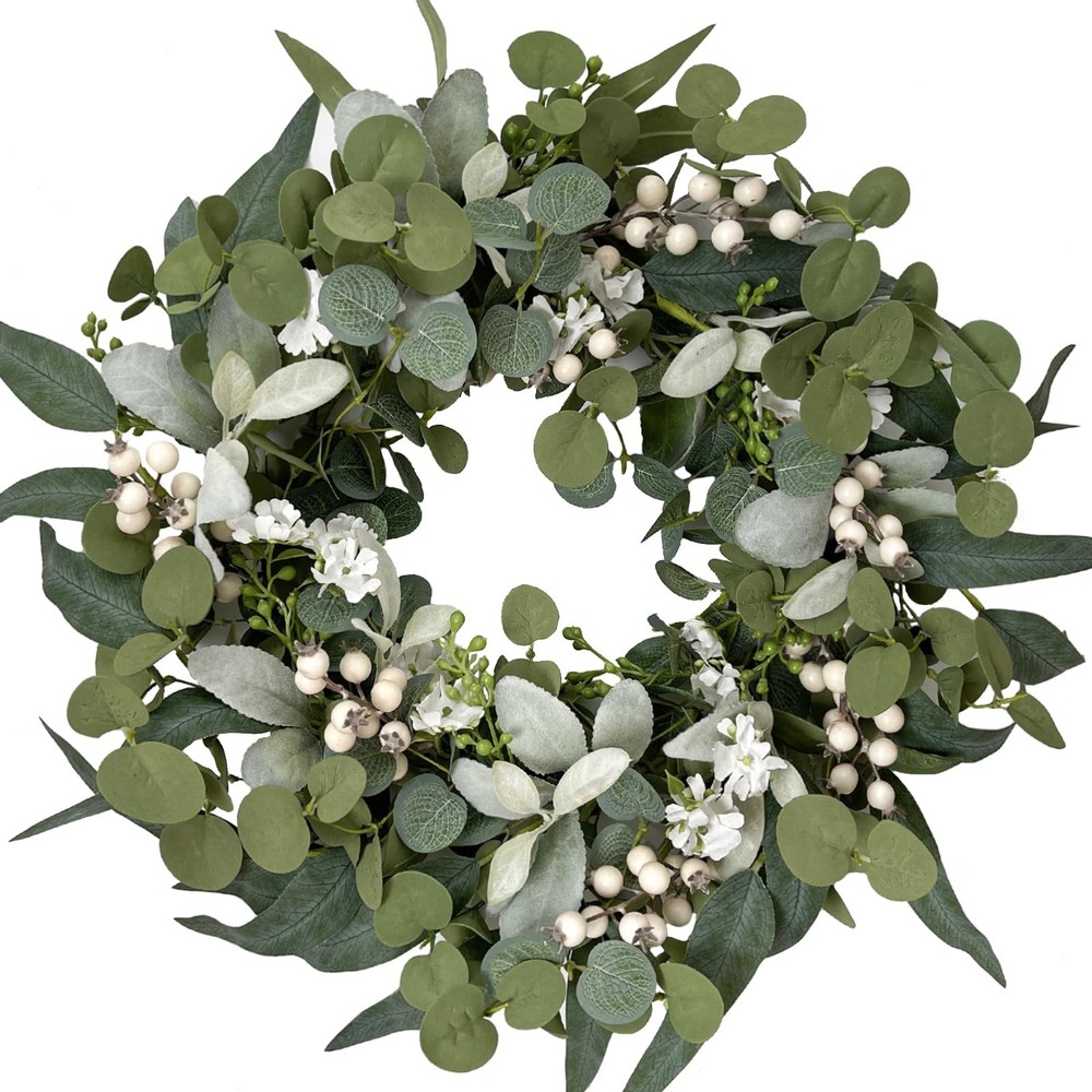 20 Inch Artificial Berries Eucalyptus Wreath for Spring Summer Front Door Decor