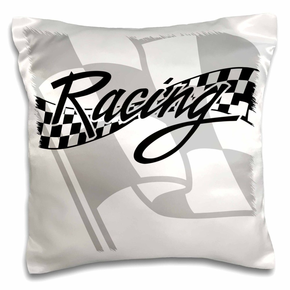 3DRose Racing Checkered Flag 16x16 Inch Black and White Pillow Case