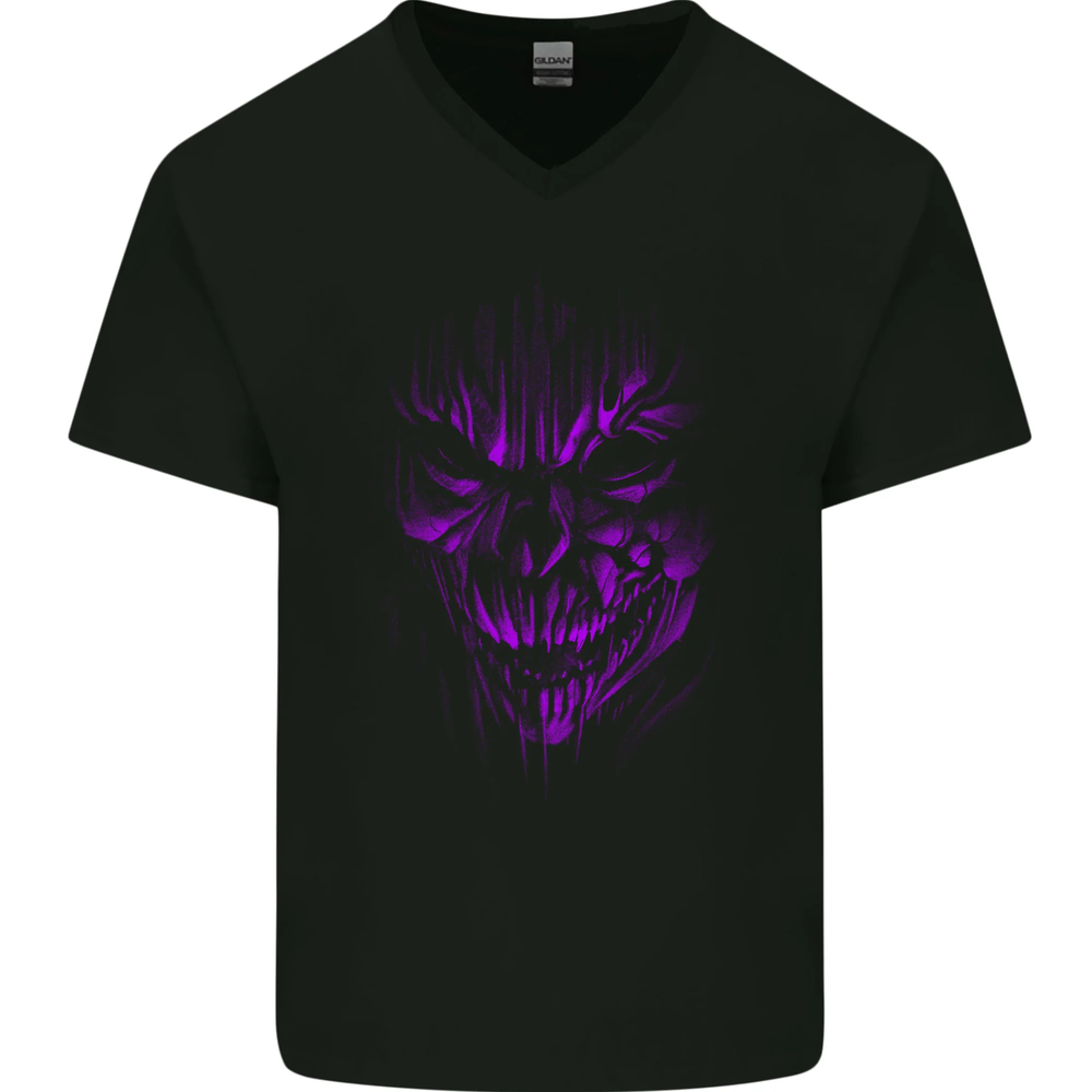 Gothic Demon Skull Devil Satan Grim Reaper Mens V-Neck Cotton Tee