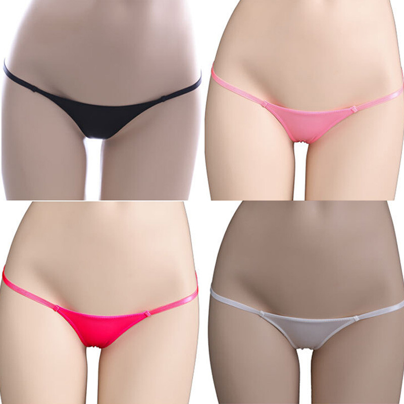 Ladies Lingerie Thong Transparent Ice Silk Solid Mini Underwear G-String Brie
