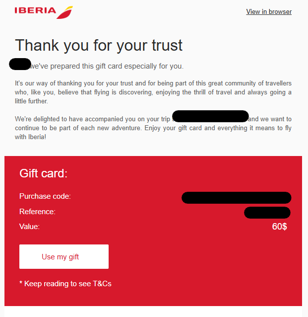 Iberia $60 Flight Voucher Gift Card-image