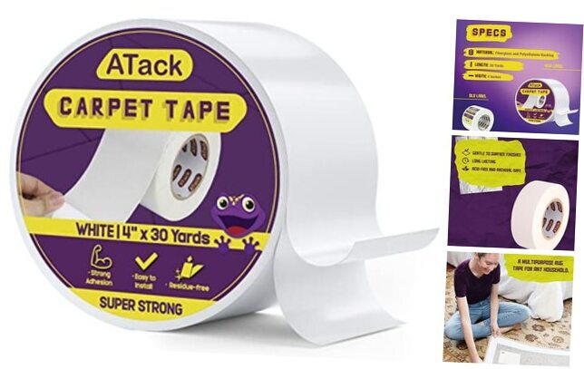 Carpet Tape for Area Rugs and 4 Inches x 30 Yards Extra Strength, White