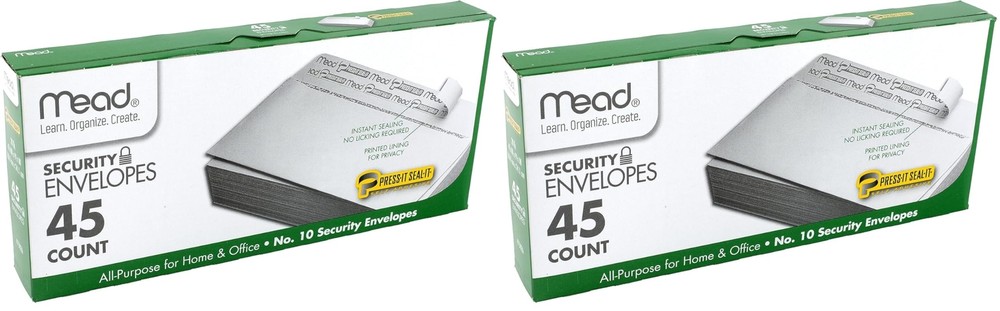 Mead #10 Envelopes, Security Printed Lining for Privacy, Press-It Seal-It Sel...