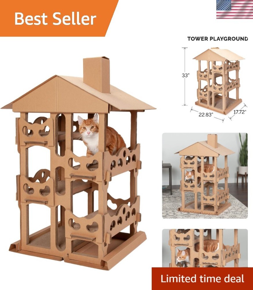 Cardboard Cat Condo w/ Catnip for Indoor Cats, Ft. Scratching Pads - Tower Pl...