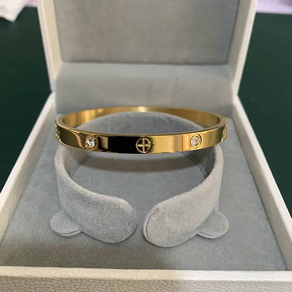 Stainless Steel Gold Colour Cuff Love Bracelet Bangle For Women Jewellery Luxury