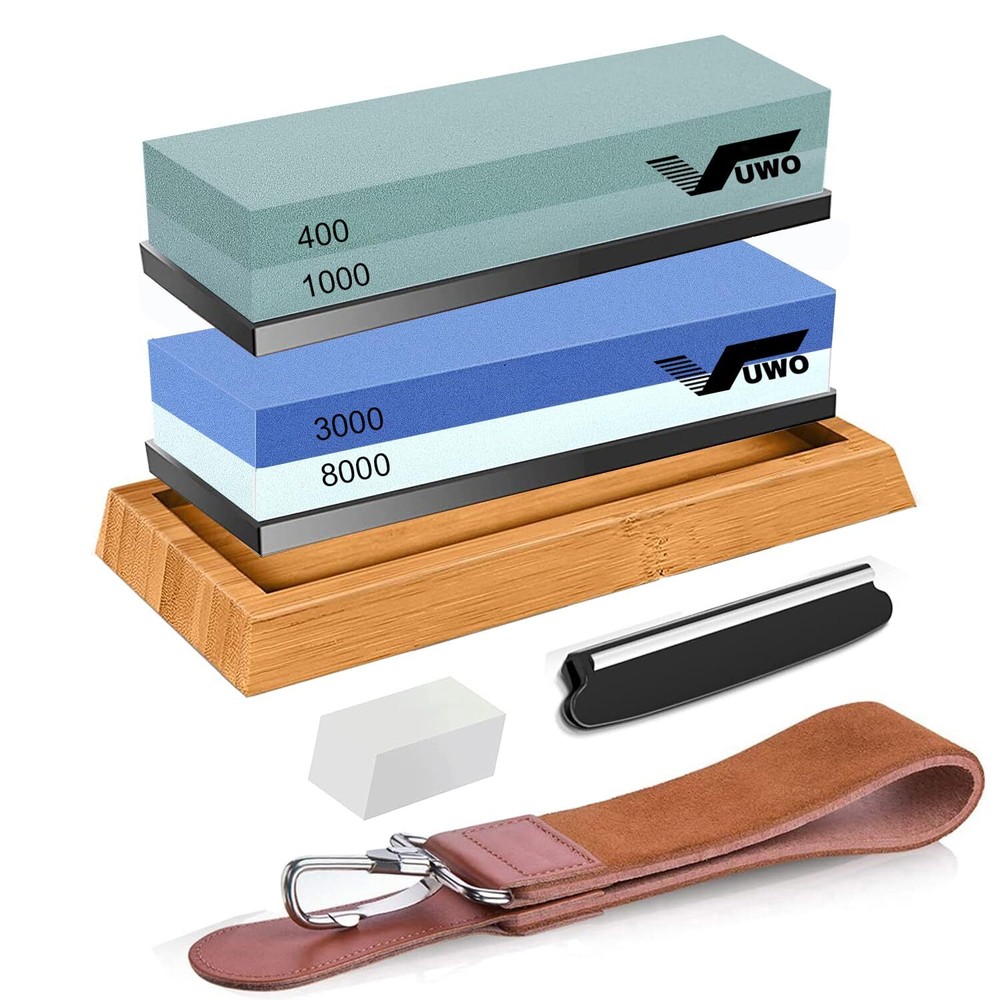 Knife Sharpening Stone Kit - Whetstone Grit 400/1000 3000/8000 Premium Knife ...