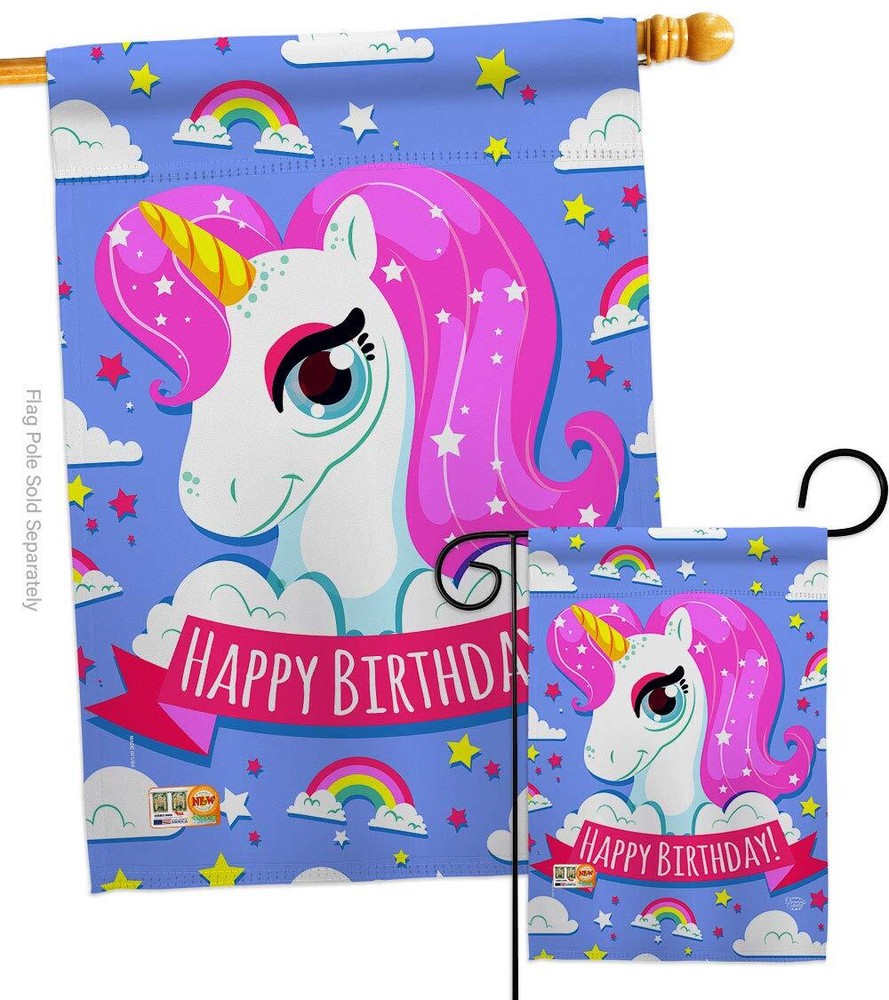 Magical Unicorn Birthday House Flag Set Celebration Cake Gift Present Candy B...