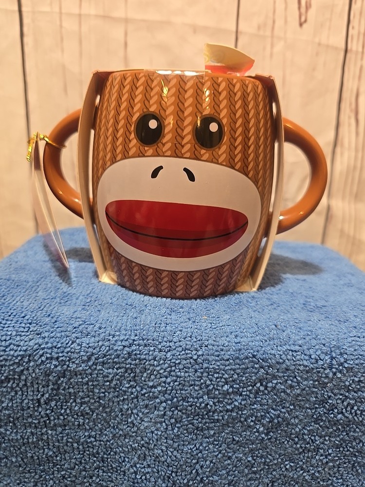 Sock Monkey Double Handle Coffee Mug for Hot Cocoa or Tea