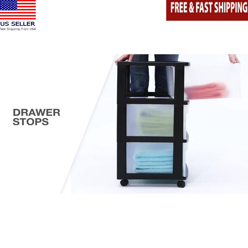 Clear 3-Drawer Plastic Rolling Storage Cart for Home Office Organizer
