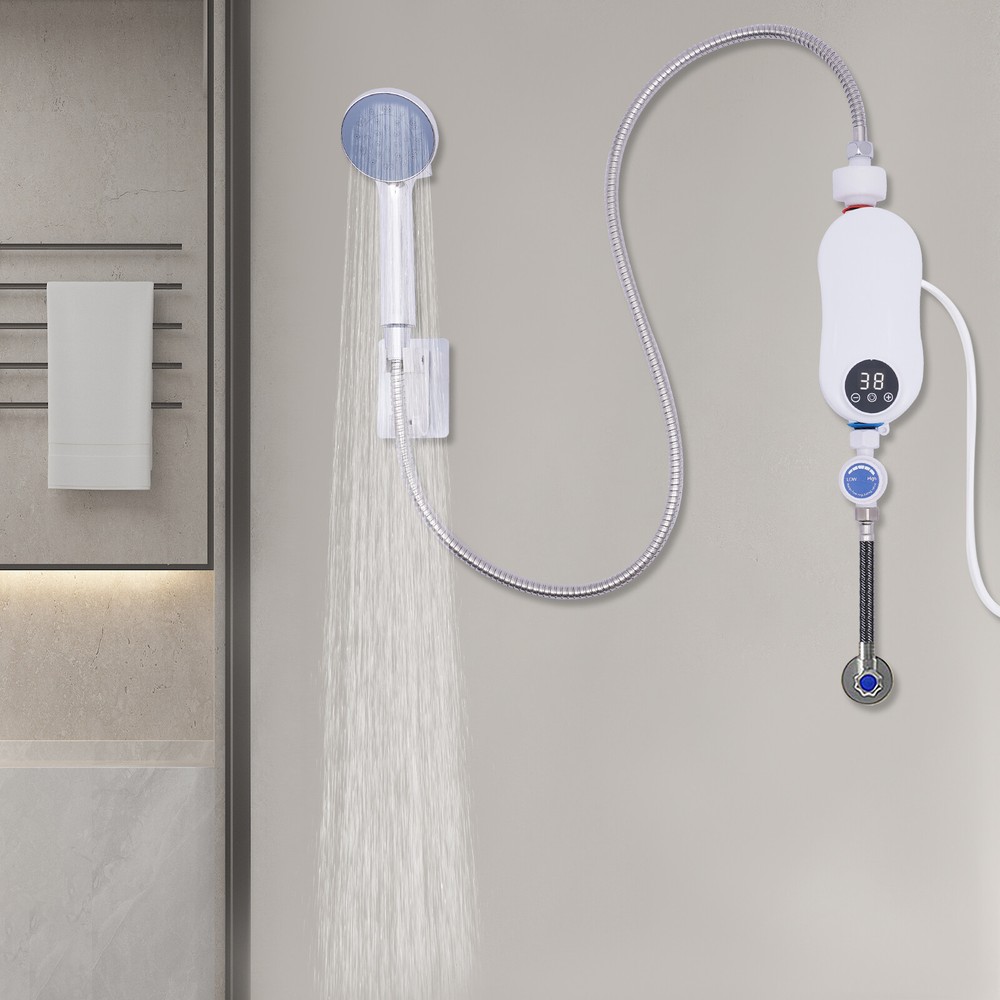Instant Electric Bathroom Hot Water Heater With Shower Head White 110V 3500W