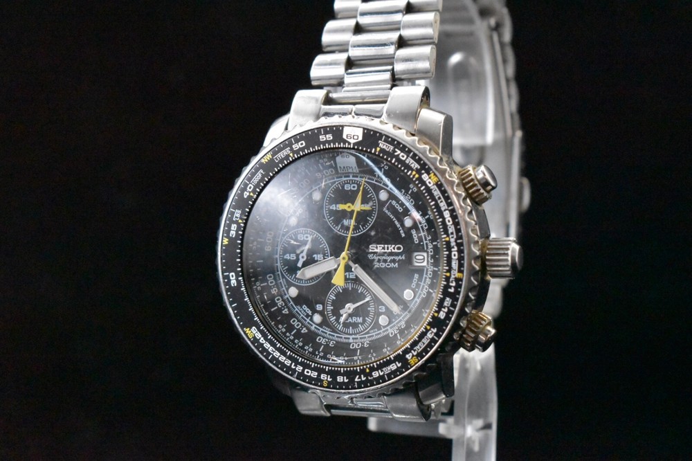 Seiko 7T62-0EB0 Flightmaster Chronograph Tachymeter Mens Watch EXC+5 Condition