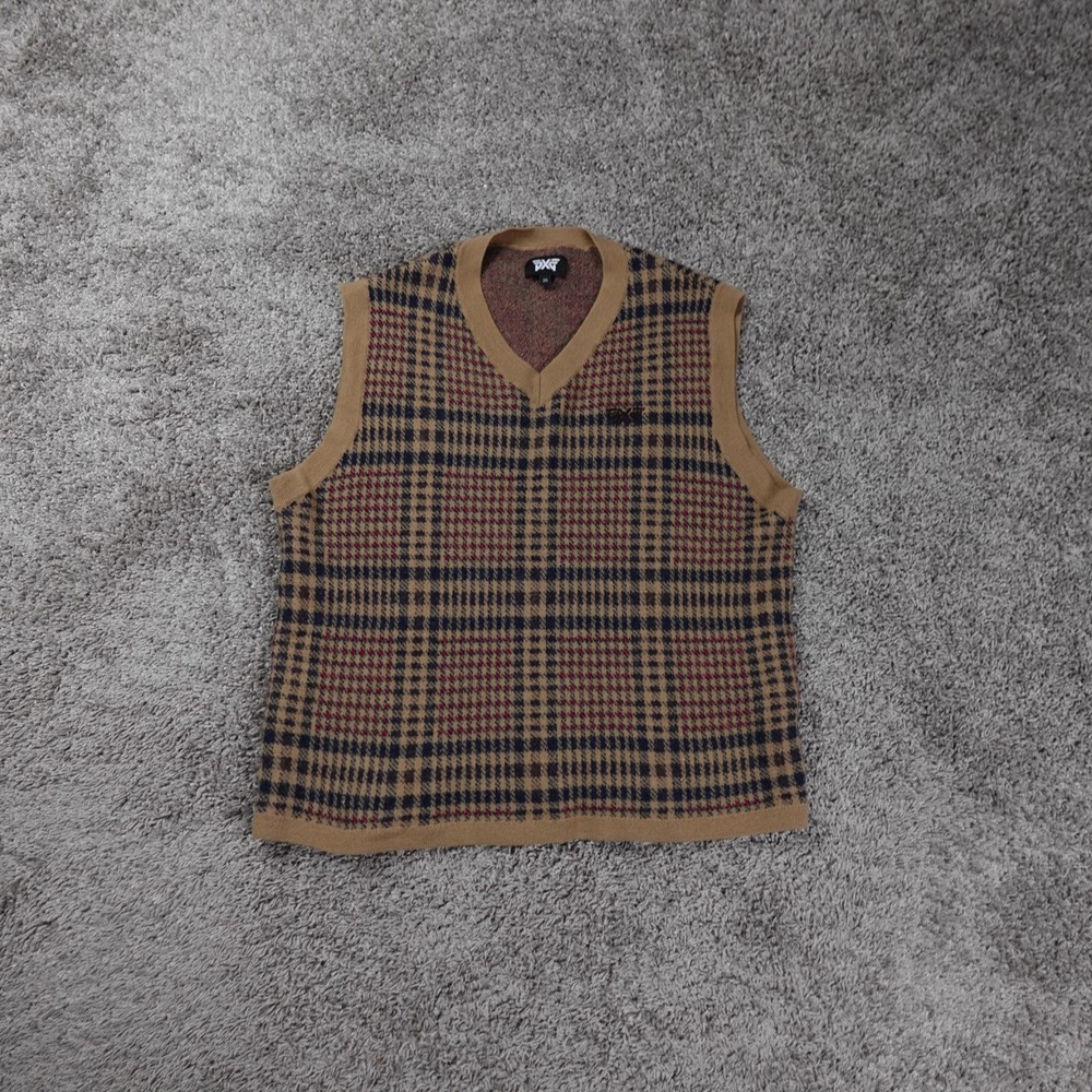 PXG Sweater Vest Mens 2XL Argyle Wool Blend Houndstooth Plaid V Neck