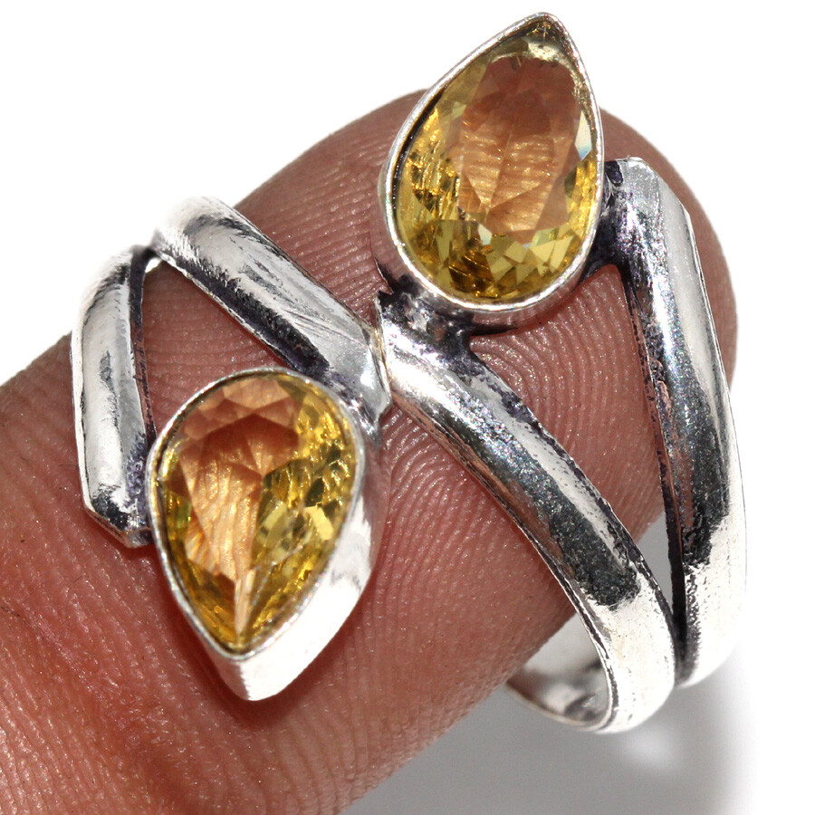 Citrine 925 Silver Plated Ring US Free Size Stylish Gift Jewelry