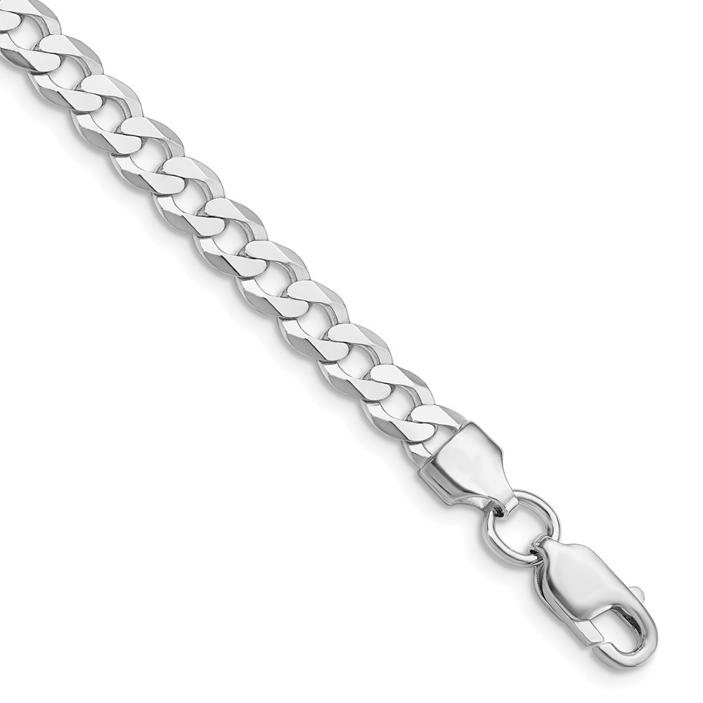 925 Sterling Silver Rhodium-plated 5.75mm Flat Curb Chain Anklet 9
