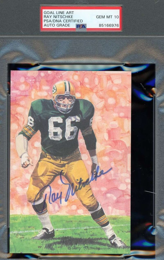 Ray Nitschke Gem Mint 10 PSA DNA Signed Goal Line Art Card GLAC Autograph