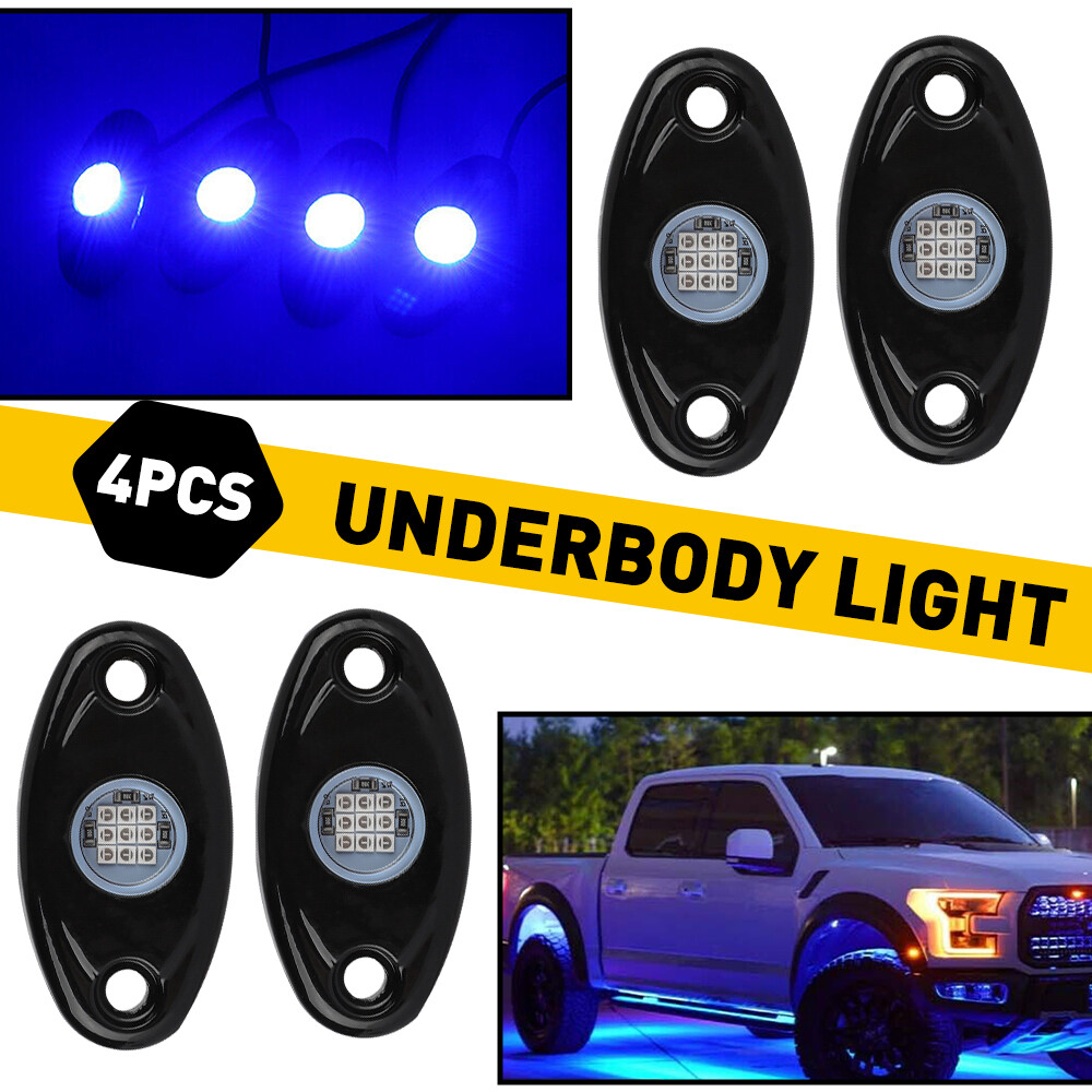 4Pcs Blue LED Rock Pods Light Underbody Glow Lamp Offroad SUV Pickup Truck UTV