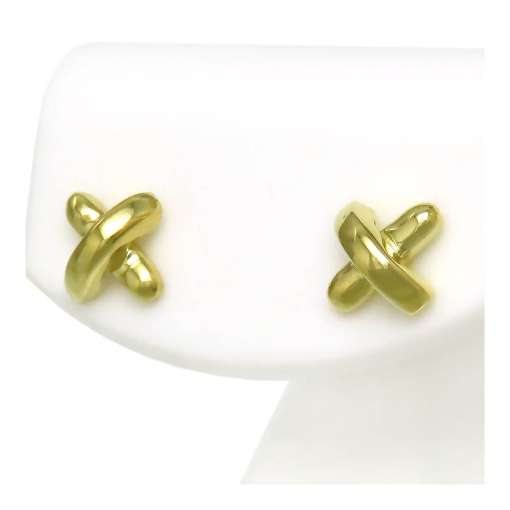 Tiffany K18YG 750 Gold Cross Stitch Earrings for Women Preowned Luxury Jewelry