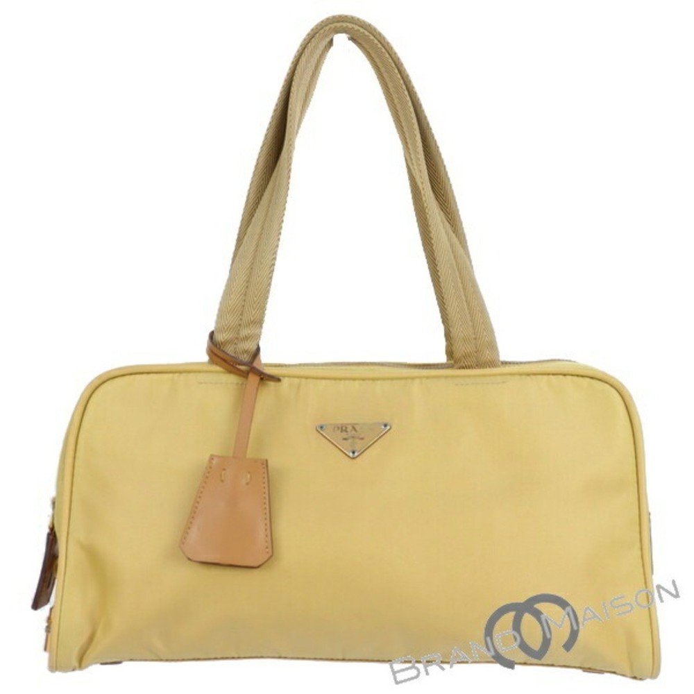 RARE PRADA Mini Boston Bag Yellow BR0140 Nylon Tote for Women