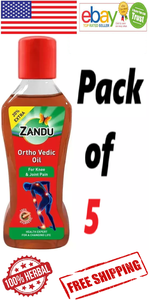 5x Zandu Ortho Vedic Knee & Joint Pain Oil (120ml Each) 100% Ayurvedic Oil