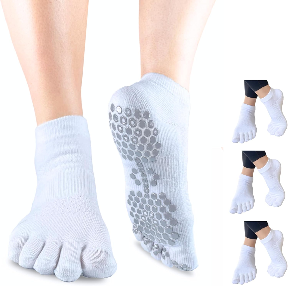 Soxsense Multi-Pack Cushioned Non-Slip Grip Toe Socks for Sports & Fitness