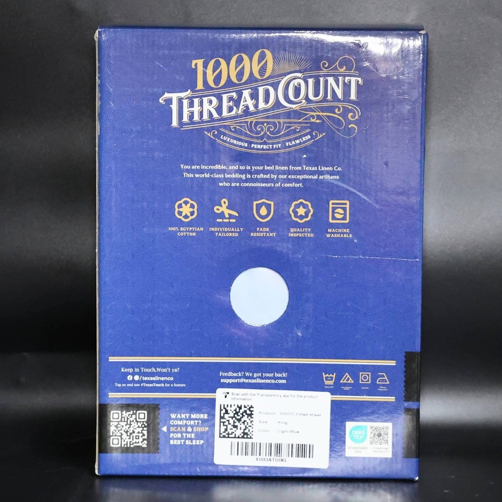 TEXAS LINEN CO. 100% Egyptian Cotton 1000 Thread Count Fitted Sheet, KING, Blue