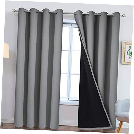 Blackout Curtains 84 Inches Long with 2 Thick Layers for Heat Insulation W52 x L84 Grey