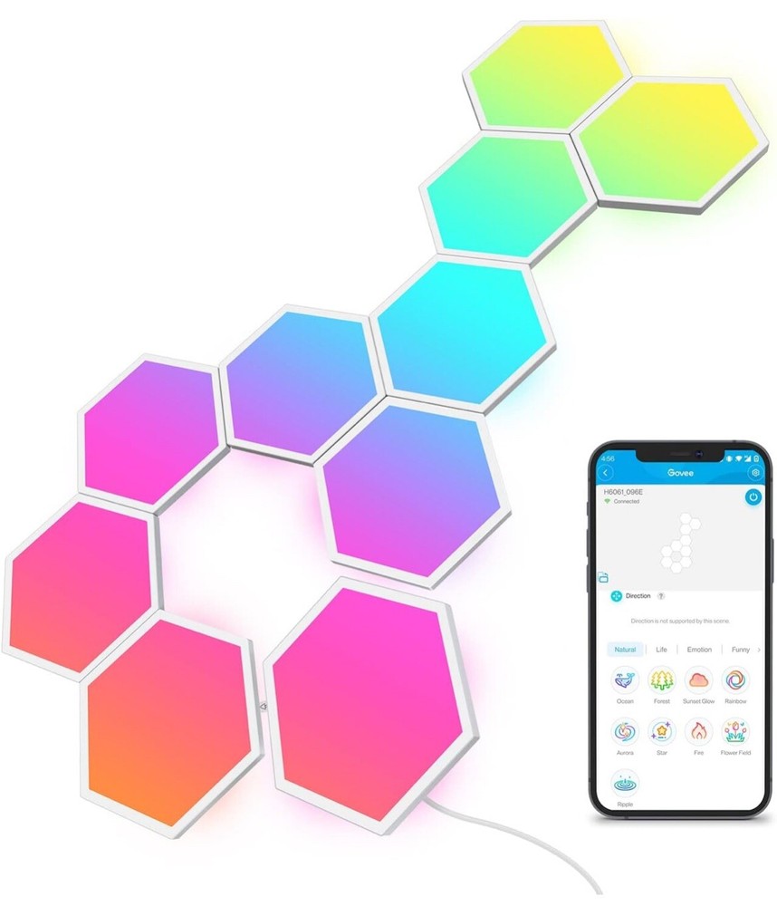 Govee Glide Hexa Light Panels RGBIC 10 LED Hexagon Wall Lights Wi-Fi Smart