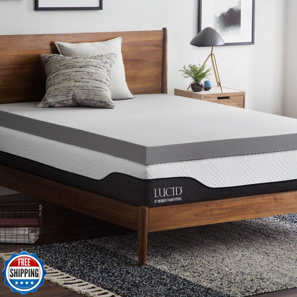 Lucid 4 Inch Ventilated Bamboo Charcoal Memory Foam Mattress Topper CertiPUR Certified Cooling Support