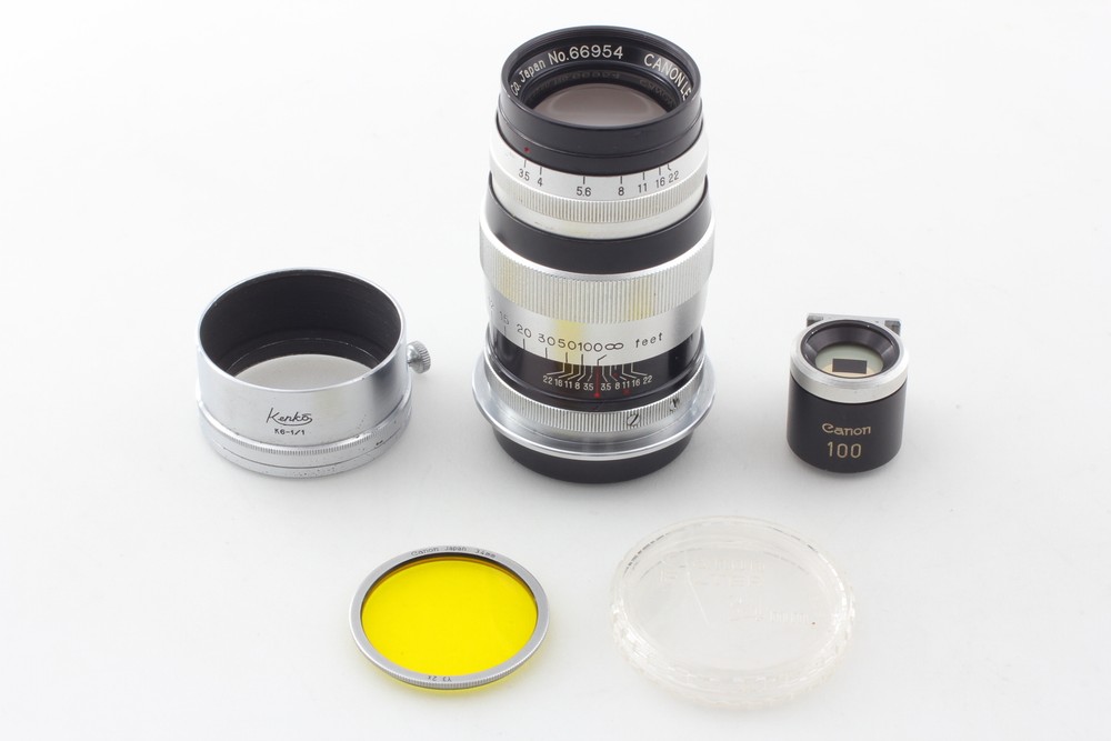 Mint Canon 100mm f3.5 L39 LTM Leica Mount Lens w/ 100mm Hood from Japan