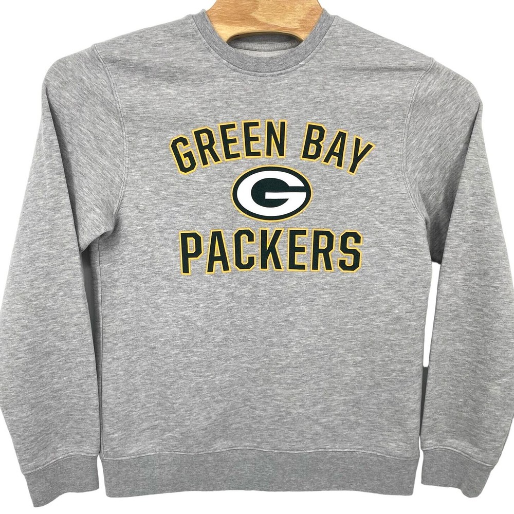Men's Fanatics Green Bay Packers woodmark grey pullover crewneck sweatshirt