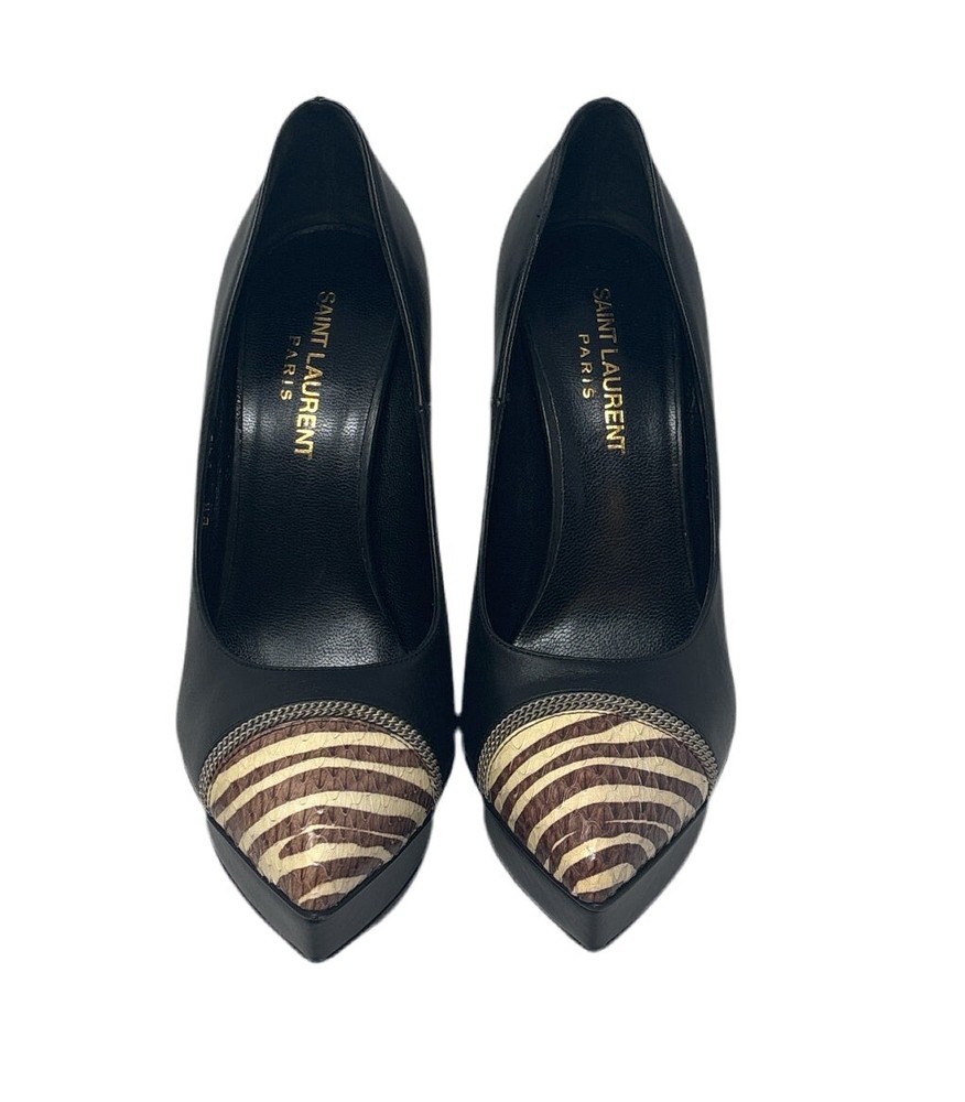 Saint Laurent Black and White Zebra Print Heels Size 37.5 EU