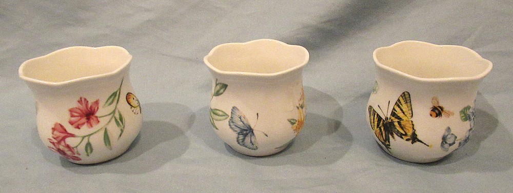 3Pc Lenox ButterflyMeadow Votive Set Floral Monarch  Pre-owned Excellent w/o Box