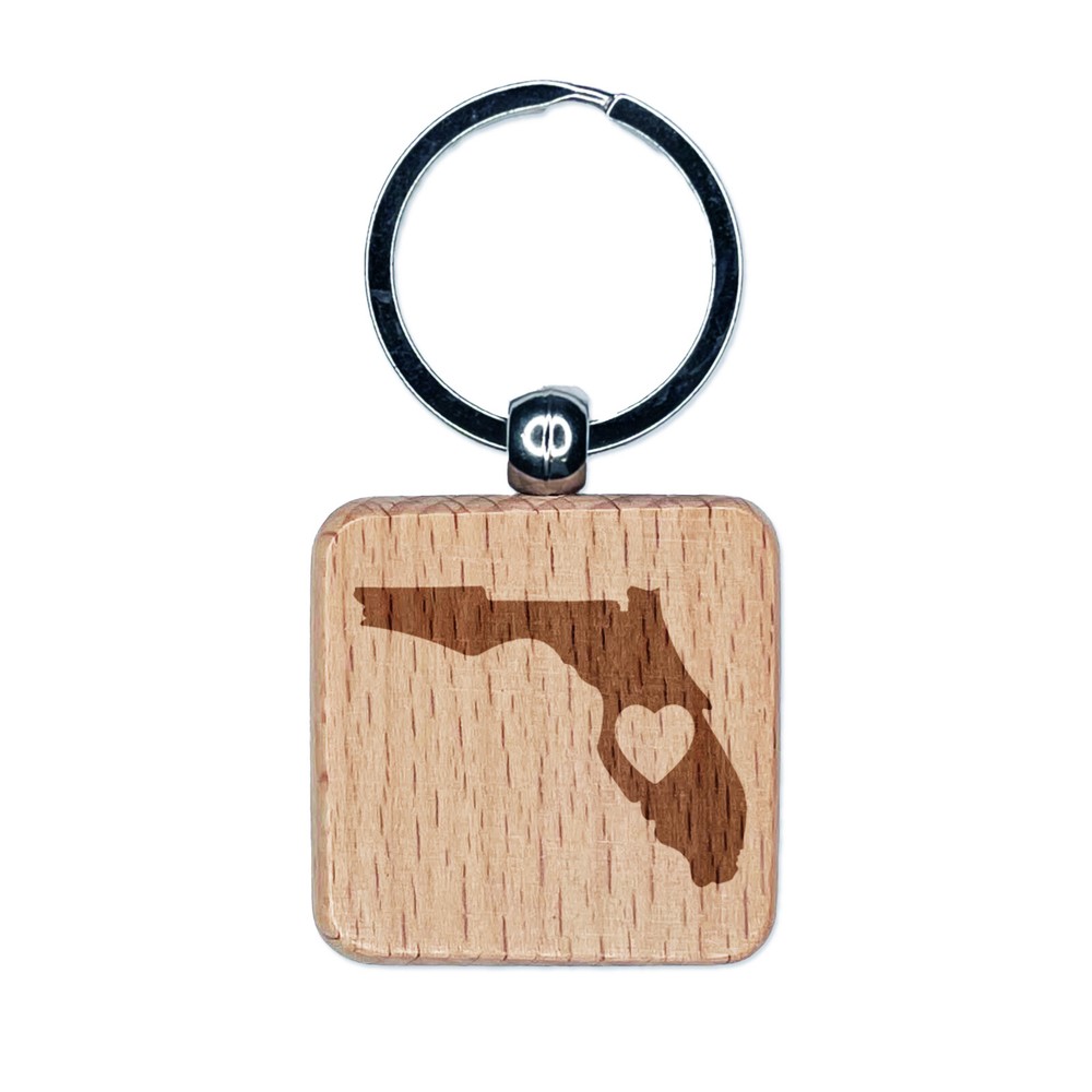 Florida State Heart Engraved Wooden Keychain Charm Gift