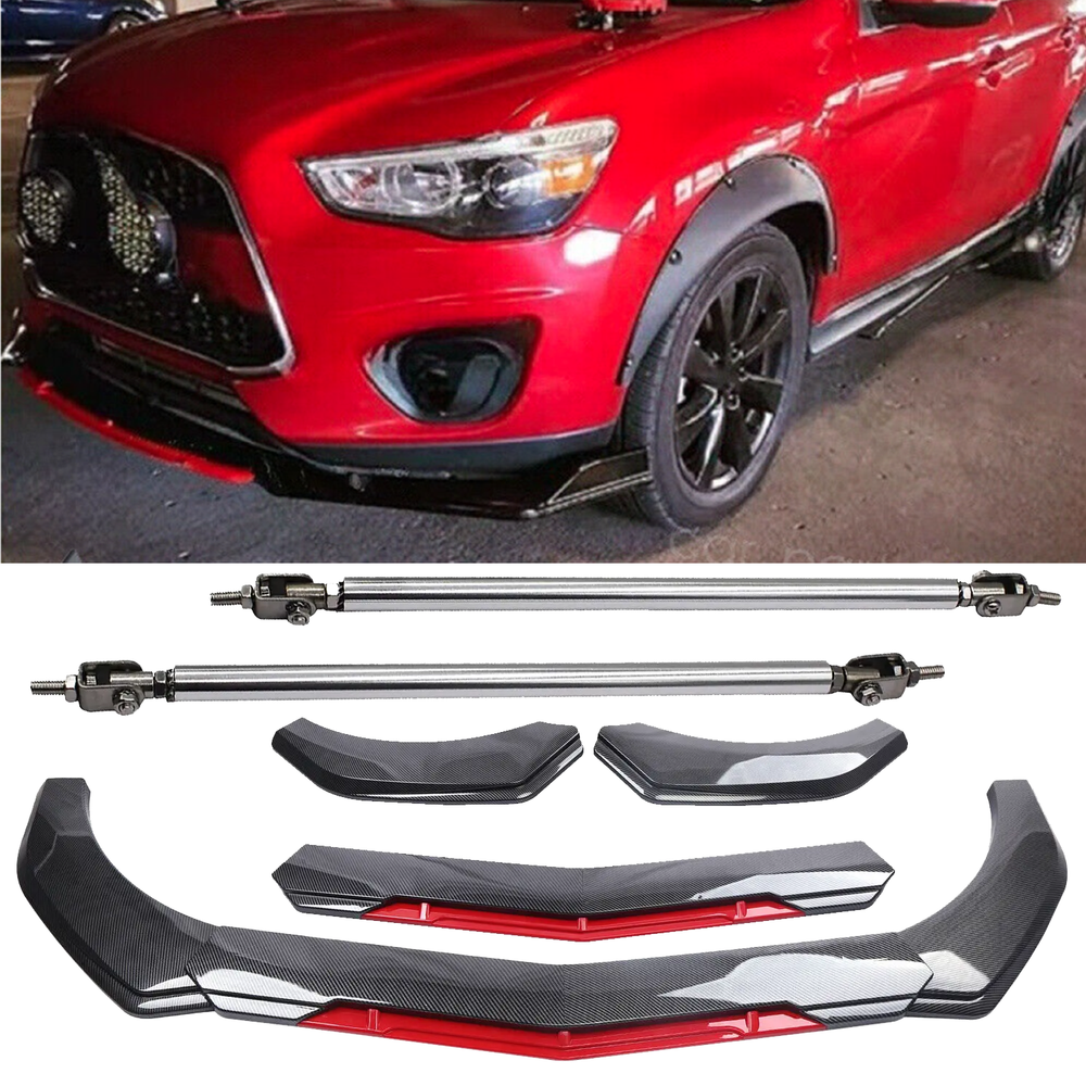 For Mitsubishi Outland Front Bumper Lip Spoiler Splitter Strut Rod Carbon Fiber
