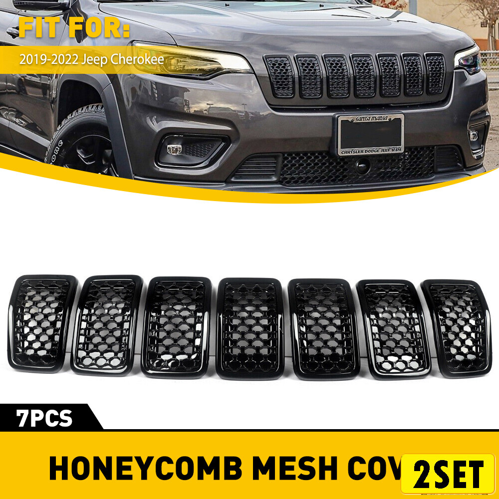 2set Fits Jeep Cherokee Black Front Mesh Grille Inserts Frame Accessories 6AZ88X