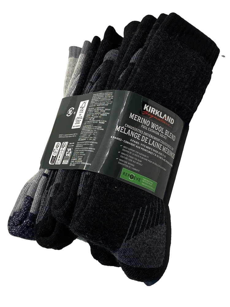 Men's Kirkland Merino Wool Blend Socks 4-pair fits Shoe Size 7-13