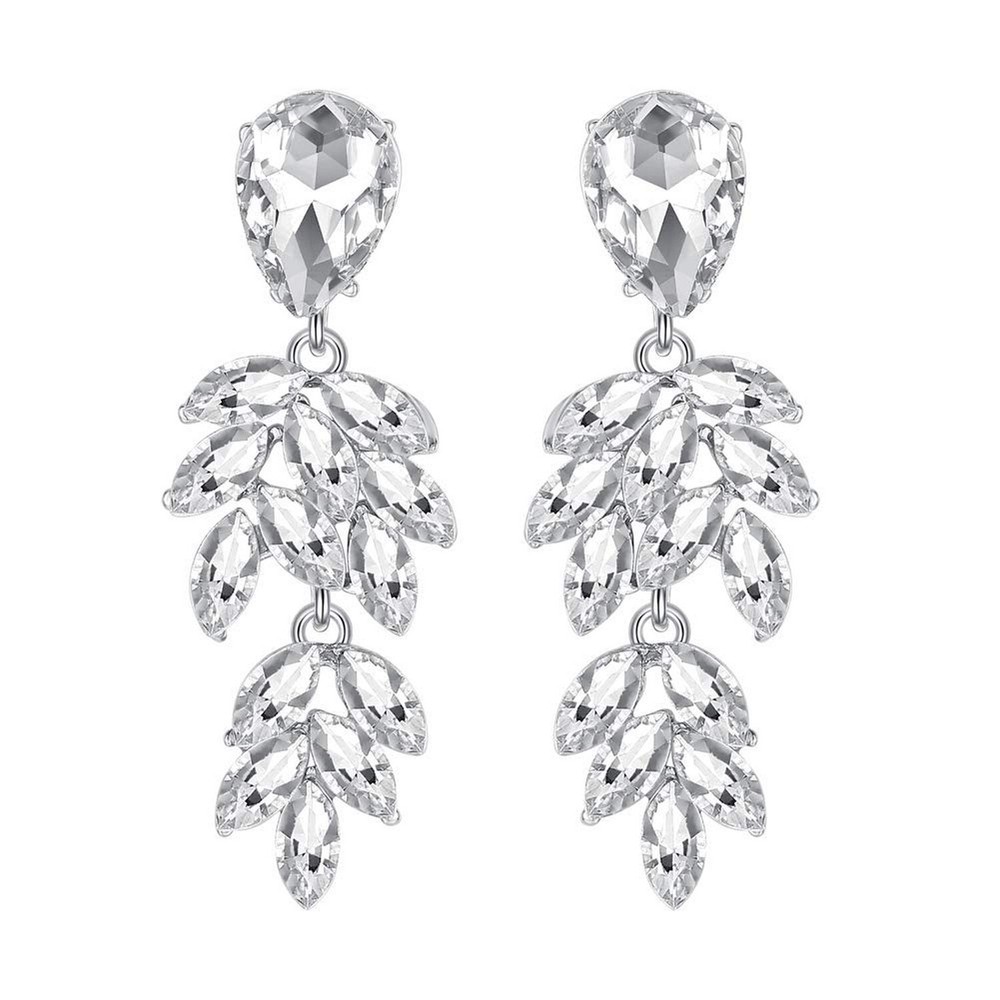 mecresh Silver/Champagne Leaf-Shape Marquise Crystal Chandelier Dangle Drop E...