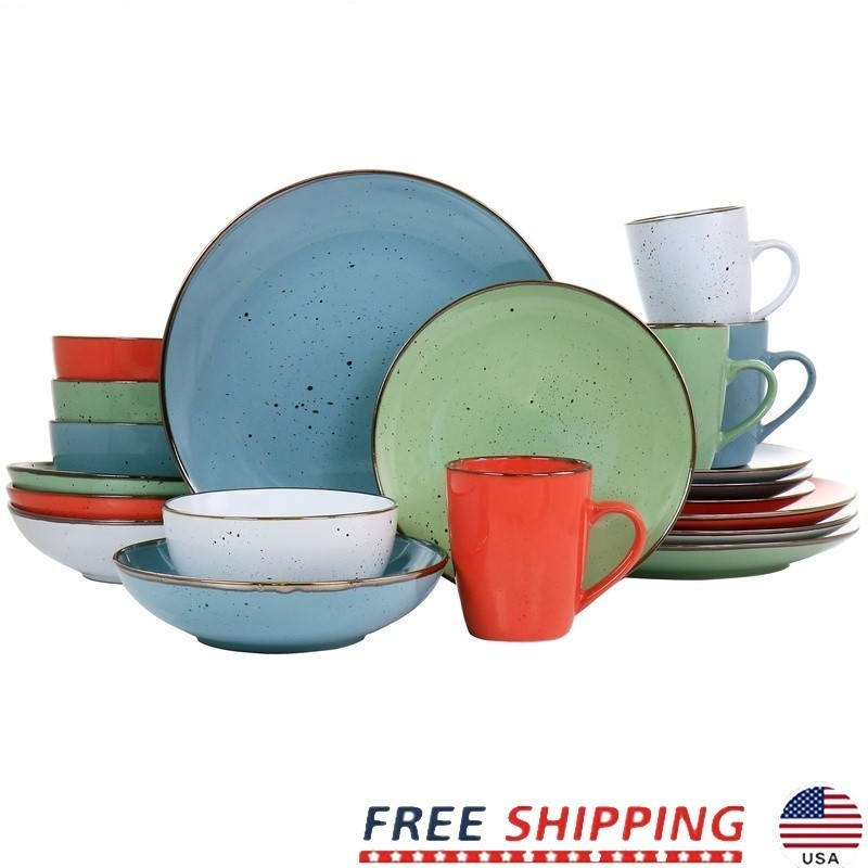 20 Piece Round Stoneware Dinnerware Set Assorted Colors Dishwasher Safe New