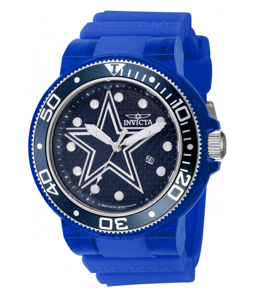 Invicta NFL Dallas Cowboys 52mm Pro Diver Limited Edition Mens Watch 41448 with Silicone Band