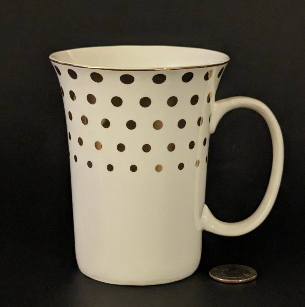 Grace's Teaware Metallic Gold Dots Fine White Porcelain Mug Excellent!