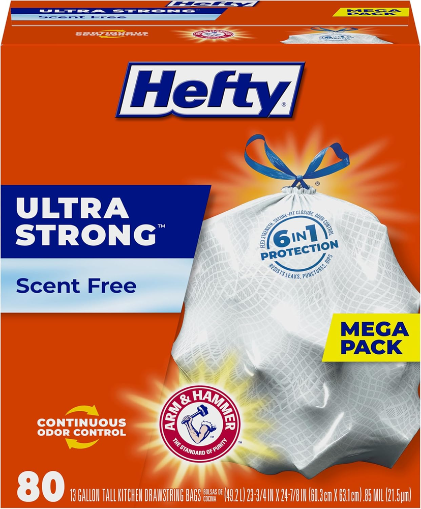 Ultra Strong Tall Kitchen Trash Bags, Unscented, 13 Gallon, (80 Count)