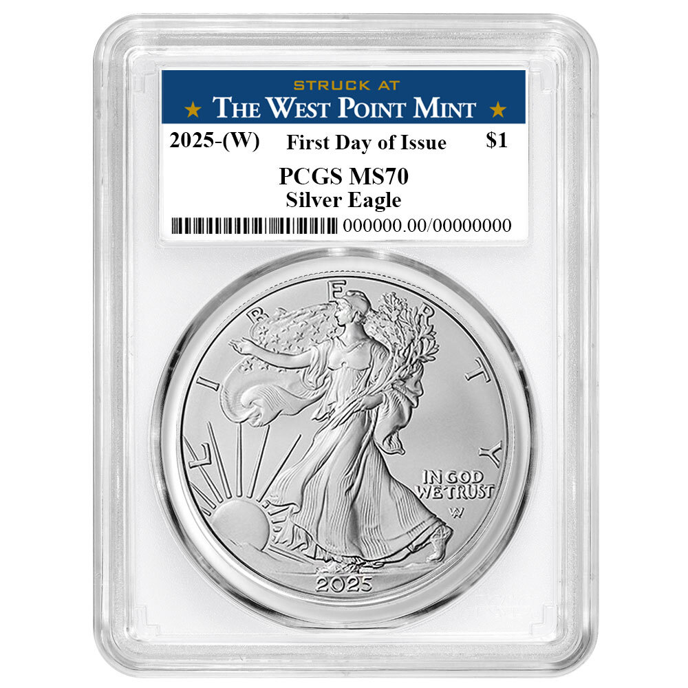 Presale - 2025 (W) $1 American Silver Eagle PCGS MS70 FDOI West Point Label W...-image