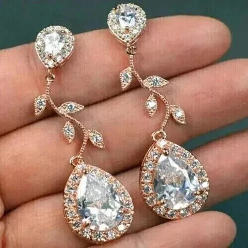 2.40Ct Pear Moissanite Drop Earrings in 14K Gold Plated Silver