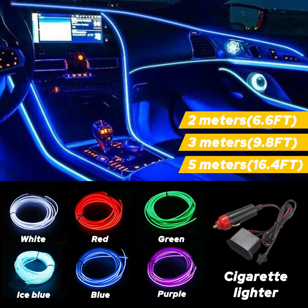 Super Bright 2M Red Auto Car Decor Atmosphere Wire Light Cold Light Strip AUXITO