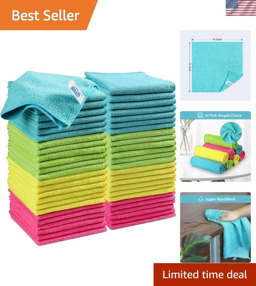 50-Pack Microfiber Cleaning Cloths in 4 Colors for Home & Car Detailing