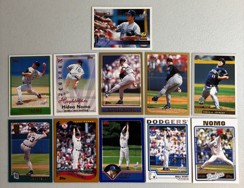 Hideo Nomo Topps baseball card lot 11 different cards 1996-2005