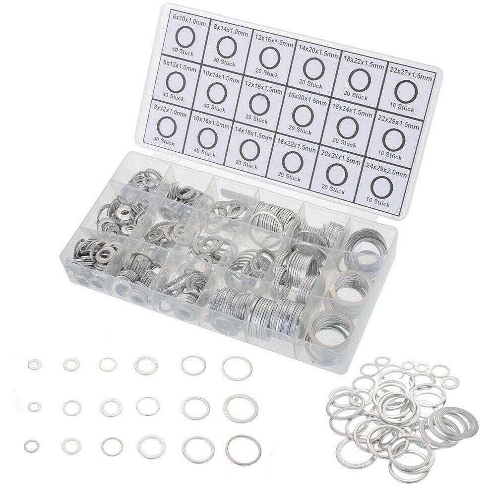 Car Oil Drain Plug Aluminum Solid Crush Washer Seal O-Ring Gasket Kit Box 450PC
